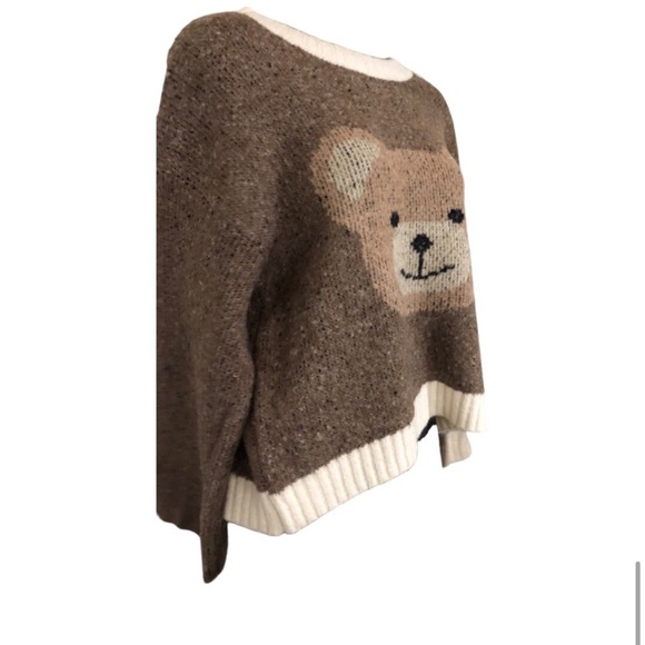Luna Ivy brown teddy bear cream ribbed neckline long sleeve sweater size medium - Picture 4 of 10